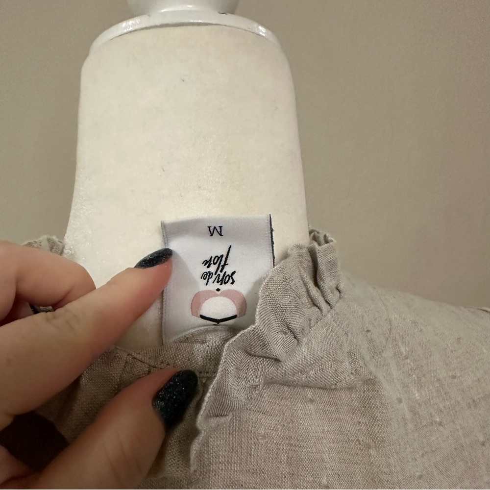 Son de flor Ophelia Dress, 3/4 Sleeve - Natural Dot / M - Picture 6 of 10